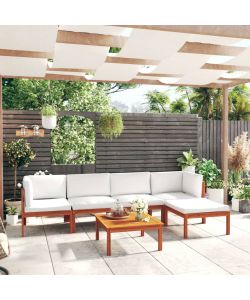 Set Divani da Giardino 6 pz con Cuscini Crema Massello Acacia 3057881