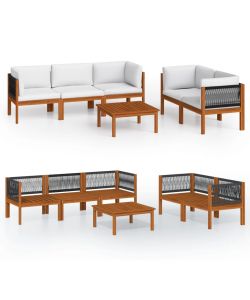 Set Divani da Giardino 6 pz con Cuscini Crema Massello Acacia 3057886