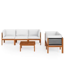 Set Divani da Giardino 6 pz con Cuscini Crema Massello Acacia 3057886