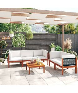 Set Divani da Giardino 6 pz con Cuscini Crema Massello Acacia 3057886