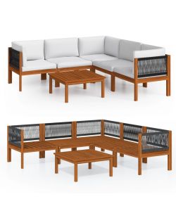Set Divani da Giardino 6 pz con Cuscini Crema Massello Acacia 3057888