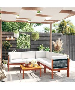 Set Divani da Giardino 6 pz con Cuscini Crema Massello Acacia 3057888