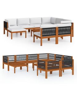 Set Divani da Giardino 10 pz con Cuscini Crema Massello Acacia 3057892