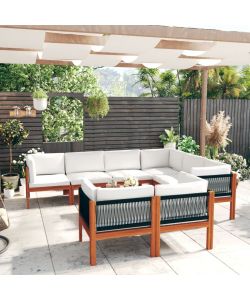 Set Divani da Giardino 10 pz con Cuscini Crema Massello Acacia 3057892