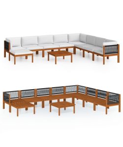 Set Divani da Giardino 9 pz con Cuscini Crema Massello Acacia