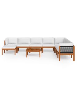 Set Divani da Giardino 9 pz con Cuscini Crema Massello Acacia