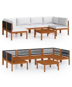 Set Divani da Giardino 7 pz con Cuscini Crema Massello Acacia