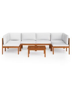 Set Divani da Giardino 7 pz con Cuscini Crema Massello Acacia