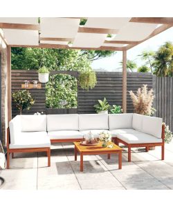 Set Divani da Giardino 7 pz con Cuscini Crema Massello Acacia