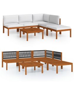 Set Divani da Giardino 6 pz con Cuscini Crema Massello Acacia 3057899