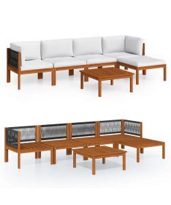 Set Divani da Giardino 6 pz con Cuscini Crema Massello Acacia 3057900