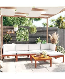 Set Divani da Giardino 6 pz con Cuscini Crema Massello Acacia 3057900