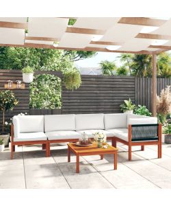 Set Divani da Giardino 6 pz con Cuscini Crema Massello Acacia 3057901