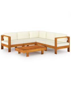 Set Divani Giardino 6 pz Cuscini Bianco Crema in Legno d'Acacia