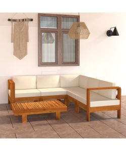 Set Divani Giardino 6 pz Cuscini Bianco Crema in Legno d'Acacia