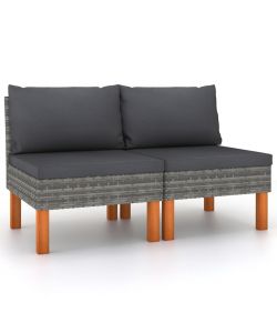 Divani Centrali 2 pz Polyrattan e Legno Massello di Eucalipto 315756