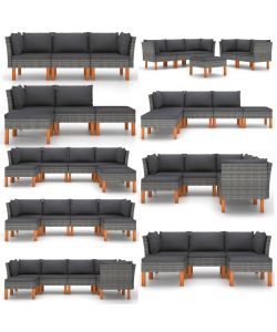 vidaXL Poltrone da Giardino in Polyrattan e Legno - Grigio
