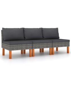 Divani Centrali 3 pz Polyrattan e Legno Massello di Eucalipto