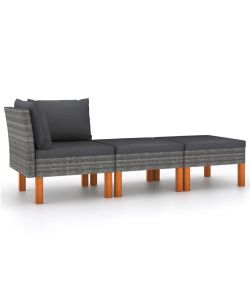 Set di Divani da Giardino 3 pz Polyrattan Massello di Eucalipto 315760
