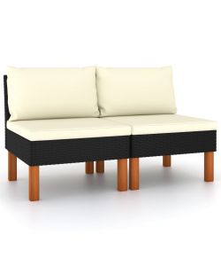 Divani Centrali 2 pz Polyrattan e Legno Massello di Eucalipto 315765