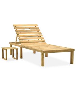 Lettino Prendisole con Tavolino in Legno di Pino Impregnato