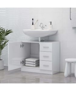 vidaXL Mobile Sottolavabo Bianco Lucido 63x30x54 cm - Mobili Bagno