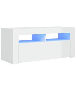 Mobile Porta TV con Luci LED Bianco Lucido 90x35x40 cm