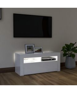 Mobile Porta TV con Luci LED Bianco Lucido 90x35x40 cm