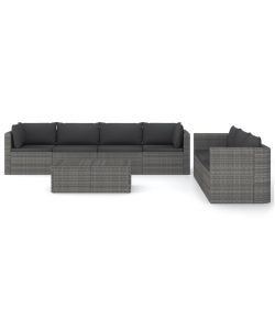 Set Divani da Giardino 8 pz con Cuscini in Polyrattan Grigio 3059494