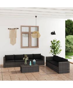 Set Divani da Giardino 8 pz con Cuscini in Polyrattan Grigio 3059494