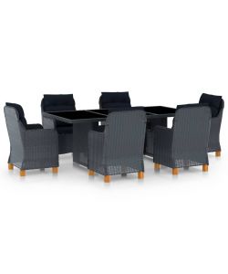 Set Pranzo da Giardino 7 pz con Cuscini Polyrattan Grigio Scuro
