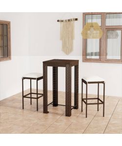 Set Bar da Giardino 3 pz con Cuscini Polyrattan Marrone