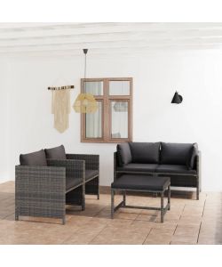 Set Divani da Giardino 5 pz con Cuscini in Polyrattan Grigio 3059753