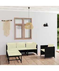 Set Divani da Giardino 6 pz con Cuscini in Polyrattan Nero 3059783