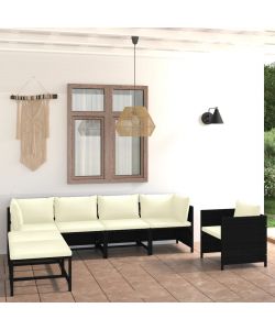Set Divani da Giardino 7 pz con Cuscini in Polyrattan Nero 3059785