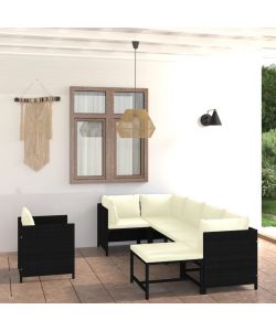 Set Divani da Giardino 7 pz con Cuscini in Polyrattan Nero 3059788