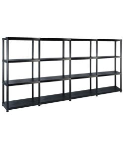 Scaffale a 4 Ripiani Nero 244x30,5x130 cm in Plastica