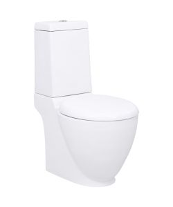 Vaso WC in Ceramica da Bagno Rotondo Base con Scarico Bianco