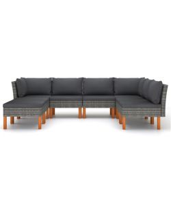 Set Divani da Giardino 8 pz con Cuscini in Polyrattan Grigio 3059720