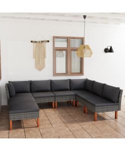 Set Divani da Giardino 8 pz con Cuscini in Polyrattan Grigio 3059720