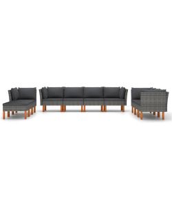 Set Divani da Giardino 10 pz con Cuscini in Polyrattan Grigio