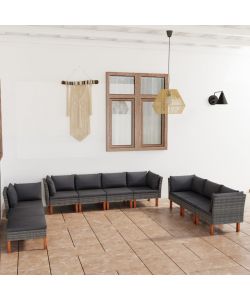 Set Divani da Giardino 10 pz con Cuscini in Polyrattan Grigio