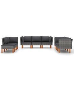 Set Divani da Giardino 9 pz con Cuscini in Polyrattan Grigio 3059726