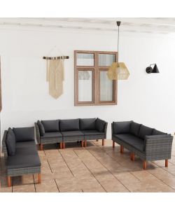 Set Divani da Giardino 9 pz con Cuscini in Polyrattan Grigio 3059726
