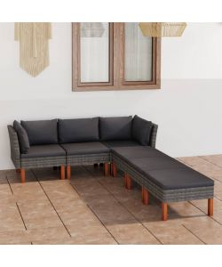 Set Divani da Giardino 6 pz con Cuscini in Polyrattan Grigio 3059728