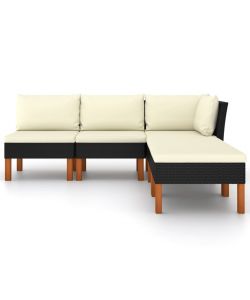 Set Divani da Giardino 5 pz con Cuscini in Polyrattan Nero 3059732