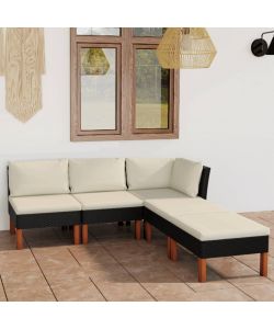 Set Divani da Giardino 5 pz con Cuscini in Polyrattan Nero 3059732