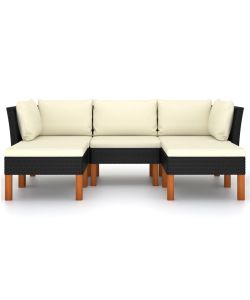 Set Divani da Giardino 5 pz con Cuscini in Polyrattan Nero 3059733