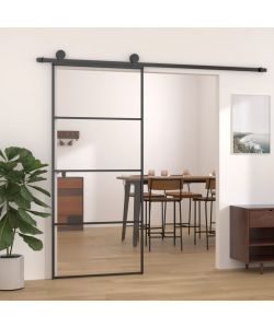 Porta Scorrevole in Vetro ESG e Alluminio 90x205 cm Nera 149480