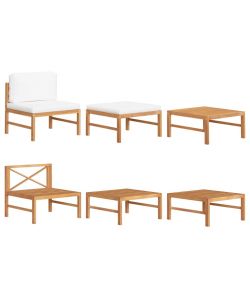 Set Divani Giardino 3 pz Cuscini Crema in Legno di Teak